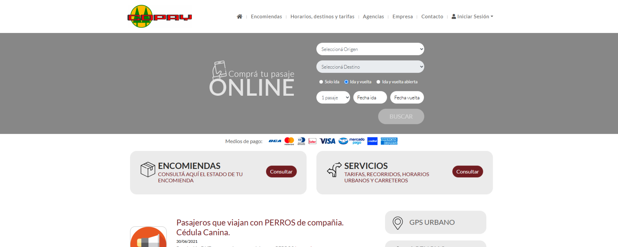 Empresas de Ventas de Pasajes Online en Uruguay, Copay